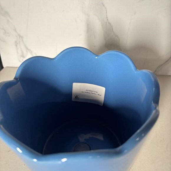 NWT Mainstays Scallop Ceramic Planter Blue Pot – 6 Inch - Picture 4 of 5